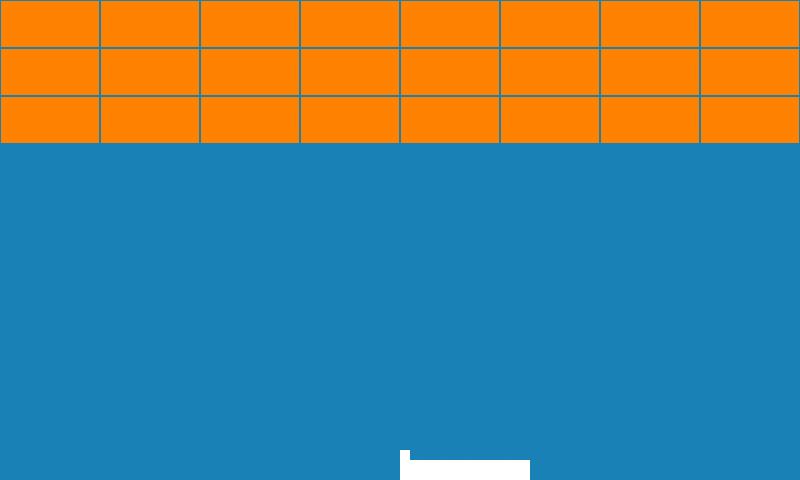 The Breakout game mid-play with several bricks destroyed, ball in the air, and paddle visible at the bottom.